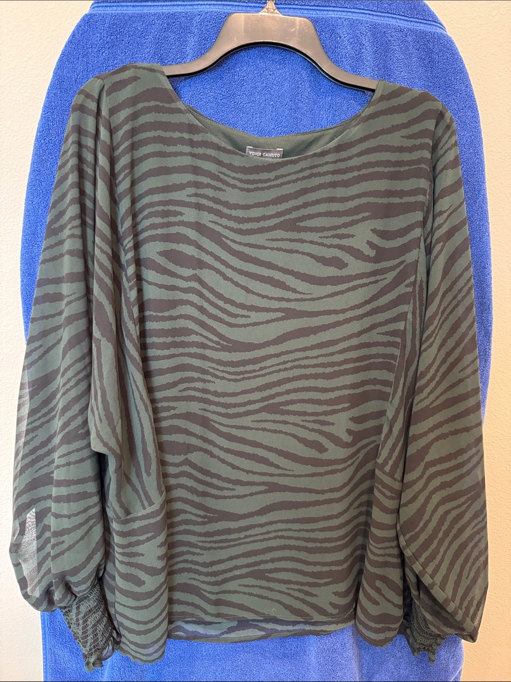White House Black Market Olive and Black Zebra-Print Tunic